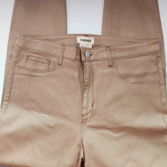 L'AGENCE Margot Skinny High-Rise Cappuccino Brown Coated Ankle Jeans Sz 31 NWOT - Picture 13 of 14